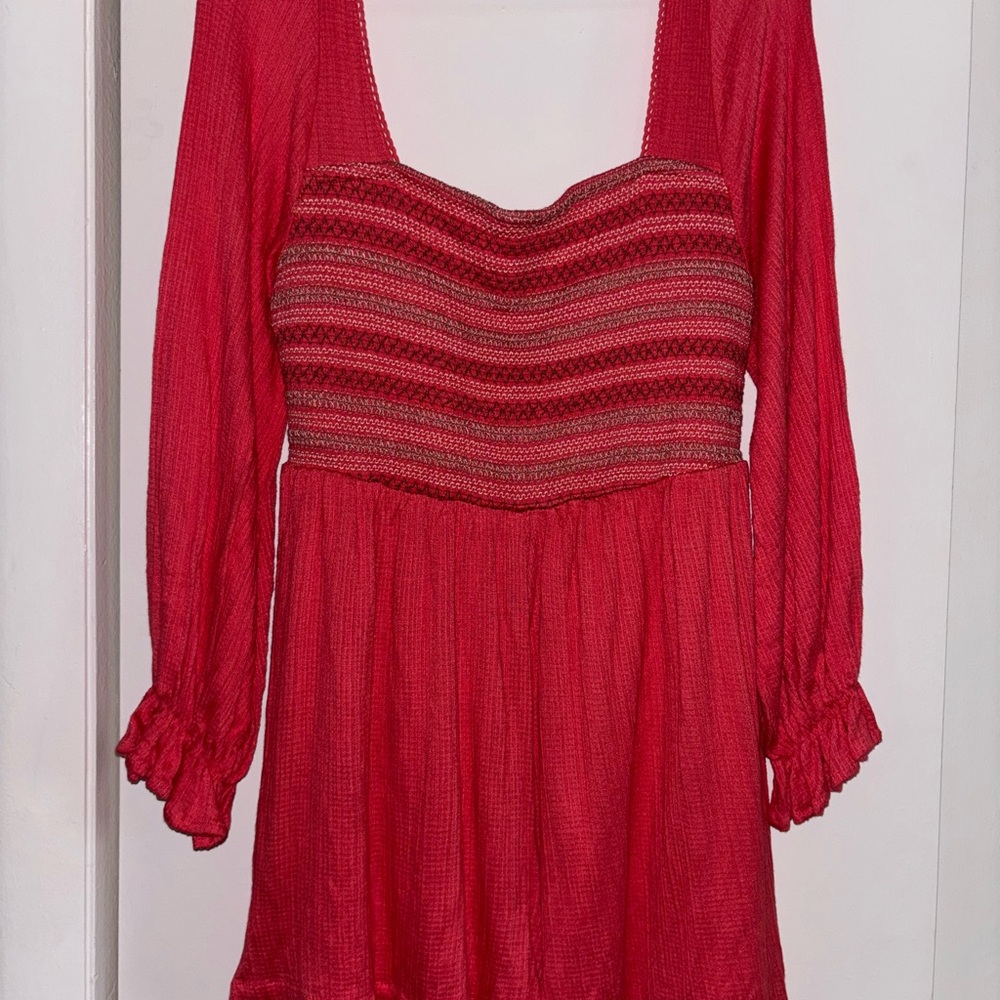 Francesca's Collections Vibrant Red Long Sleeve Dress